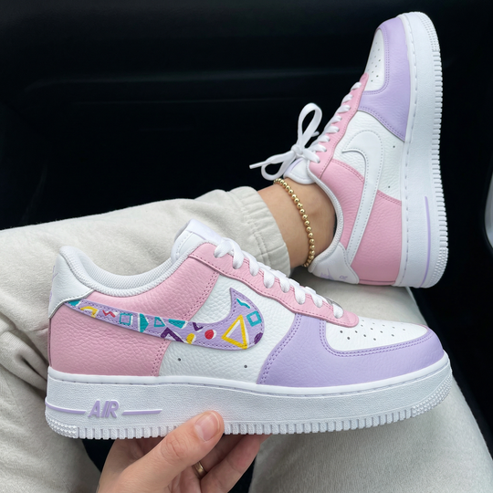 Custom Air Force 1 Baby Pink Purple Geometric