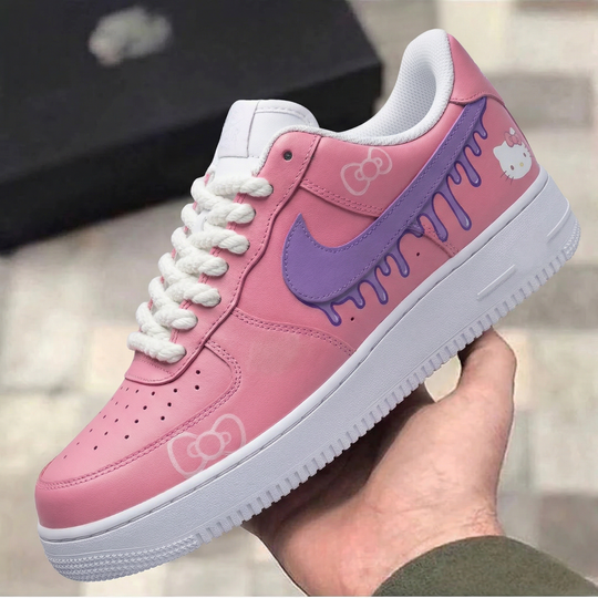 Custom Air Force 1 Baby Pink Purple Hello Kitty Drip Bows