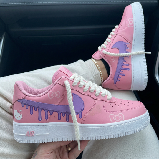 Custom Air Force 1 Baby Pink Purple Hello Kitty Drip Bows