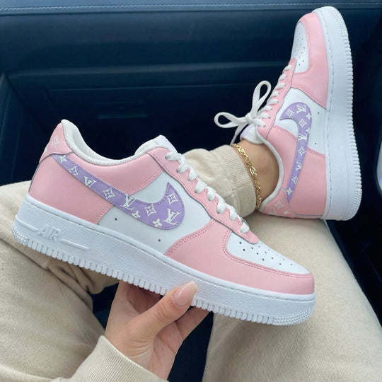 Custom Air Force 1 Baby Pink Purple LV Logo