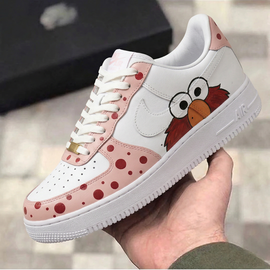 Custom Air Force 1 Baby Pink Red Elmo Cartoon Polka Dots
