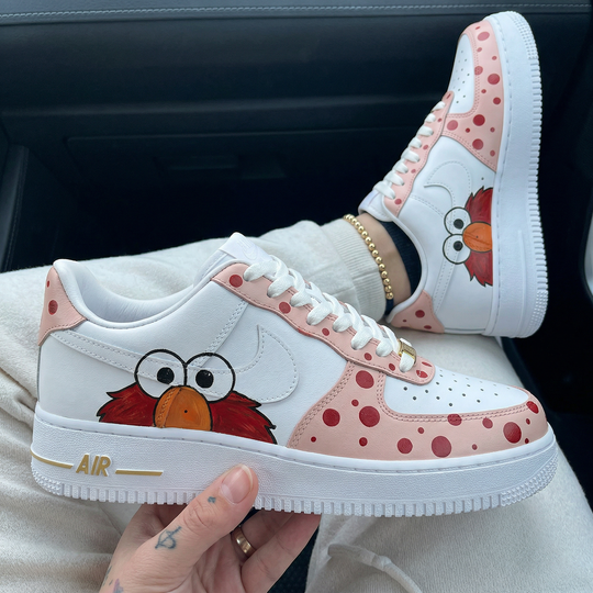 Custom Air Force 1 Baby Pink Red Elmo Cartoon Polka Dots