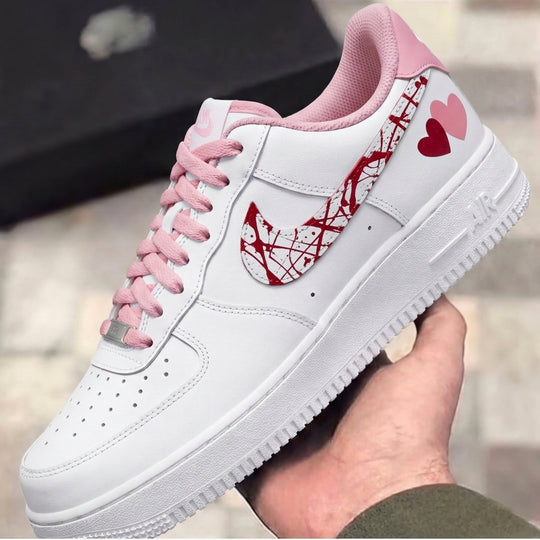 Custom Air Force 1 Baby Pink Red Hearts