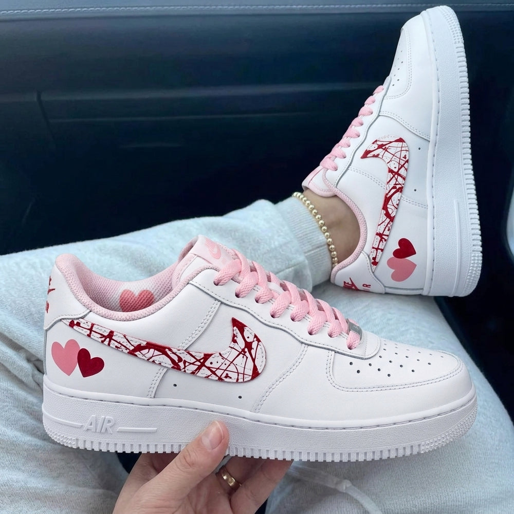 Custom Air Force 1 Baby Pink Red Hearts