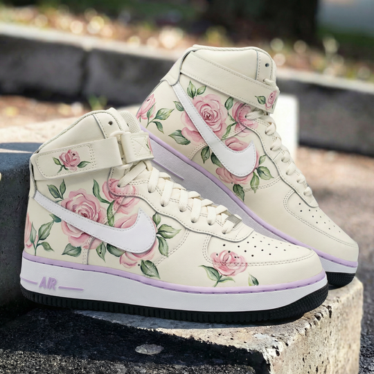 Custom Air Force 1 Baby Pink Rose Pattern