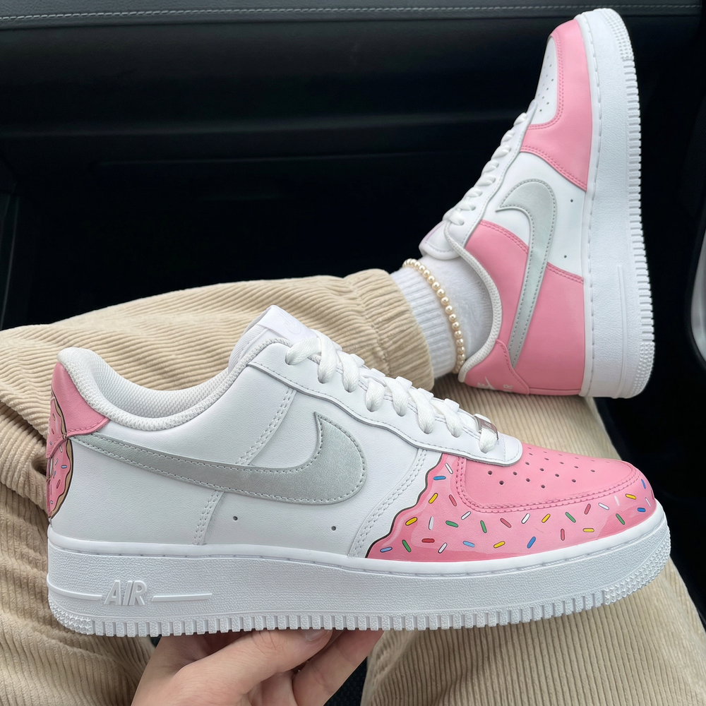 Custom Air Force 1 Baby Pink Silver Donut Sprinkles