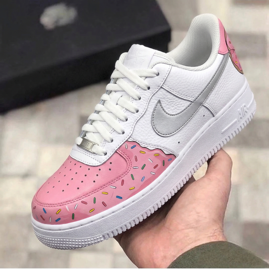 Custom Air Force 1 Baby Pink Silver Donut Sprinkles
