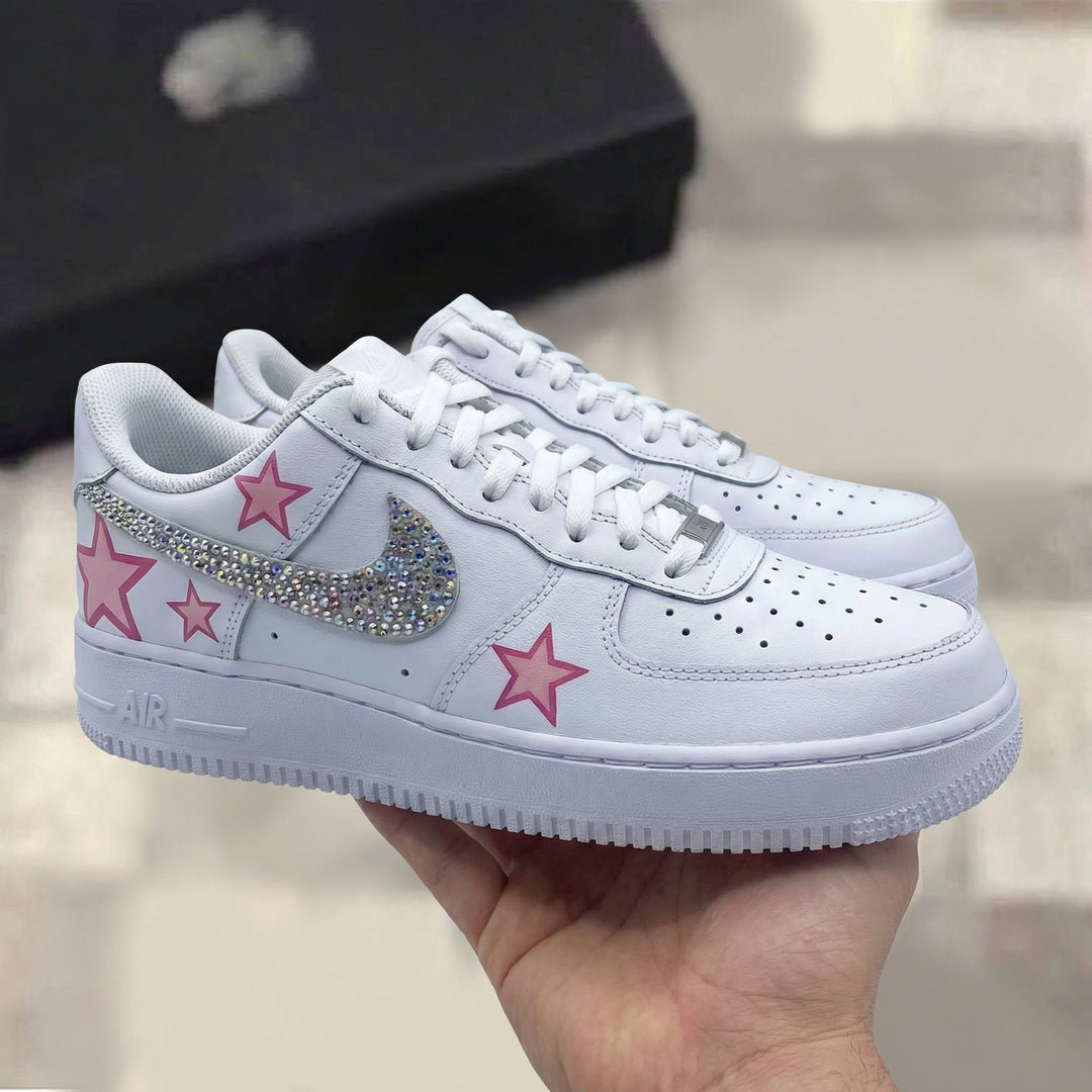 Custom Air Force 1 Baby Pink Star Rhinestone Design