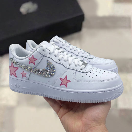 Custom Air Force 1 Baby Pink Star Rhinestone Design