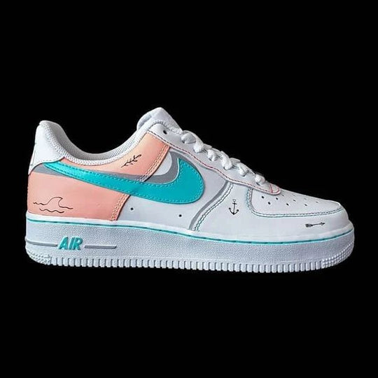 Custom Air Force 1 Baby Pink Teal with Nautical Motifs
