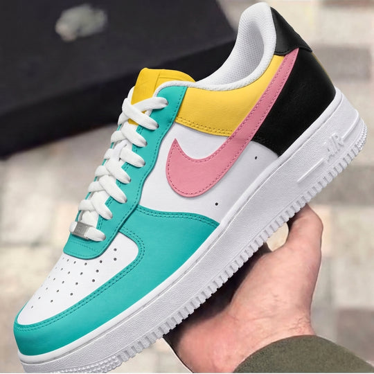 Custom Air Force 1 Baby Pink Turquoise Color Block