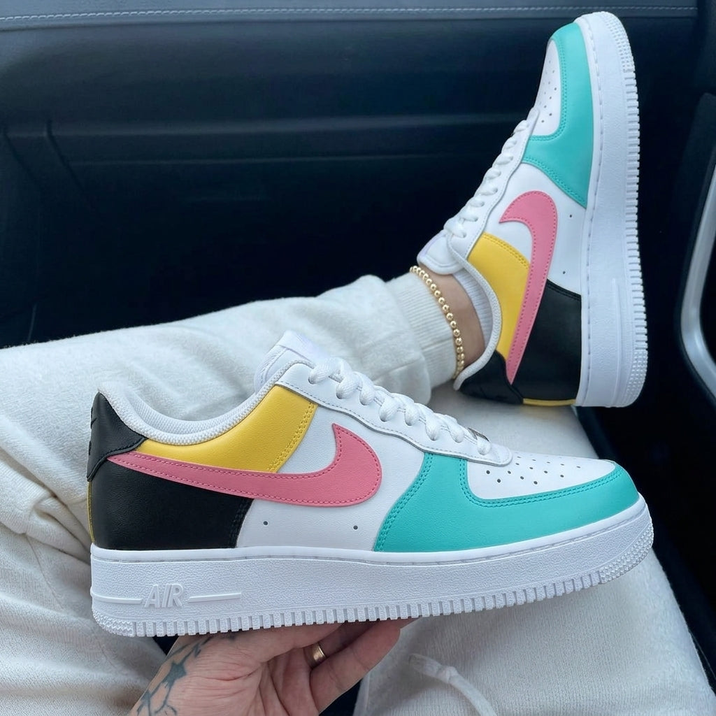 Custom Air Force 1 Baby Pink Turquoise Color Block