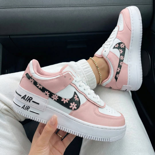 Custom Air Force 1 Baby Pink White Floral Design