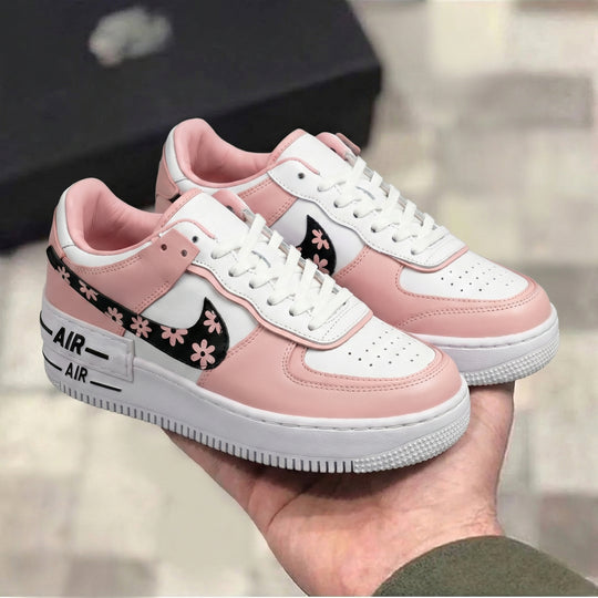 Custom Air Force 1 Baby Pink White Floral Design