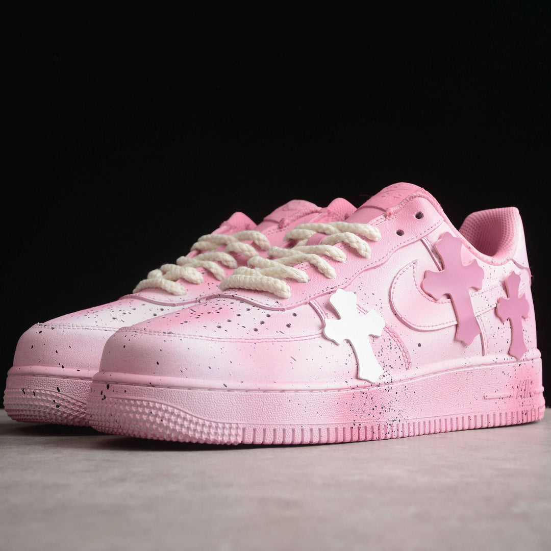 Custom Air Force 1 Baby Pink With Cross Patterns 