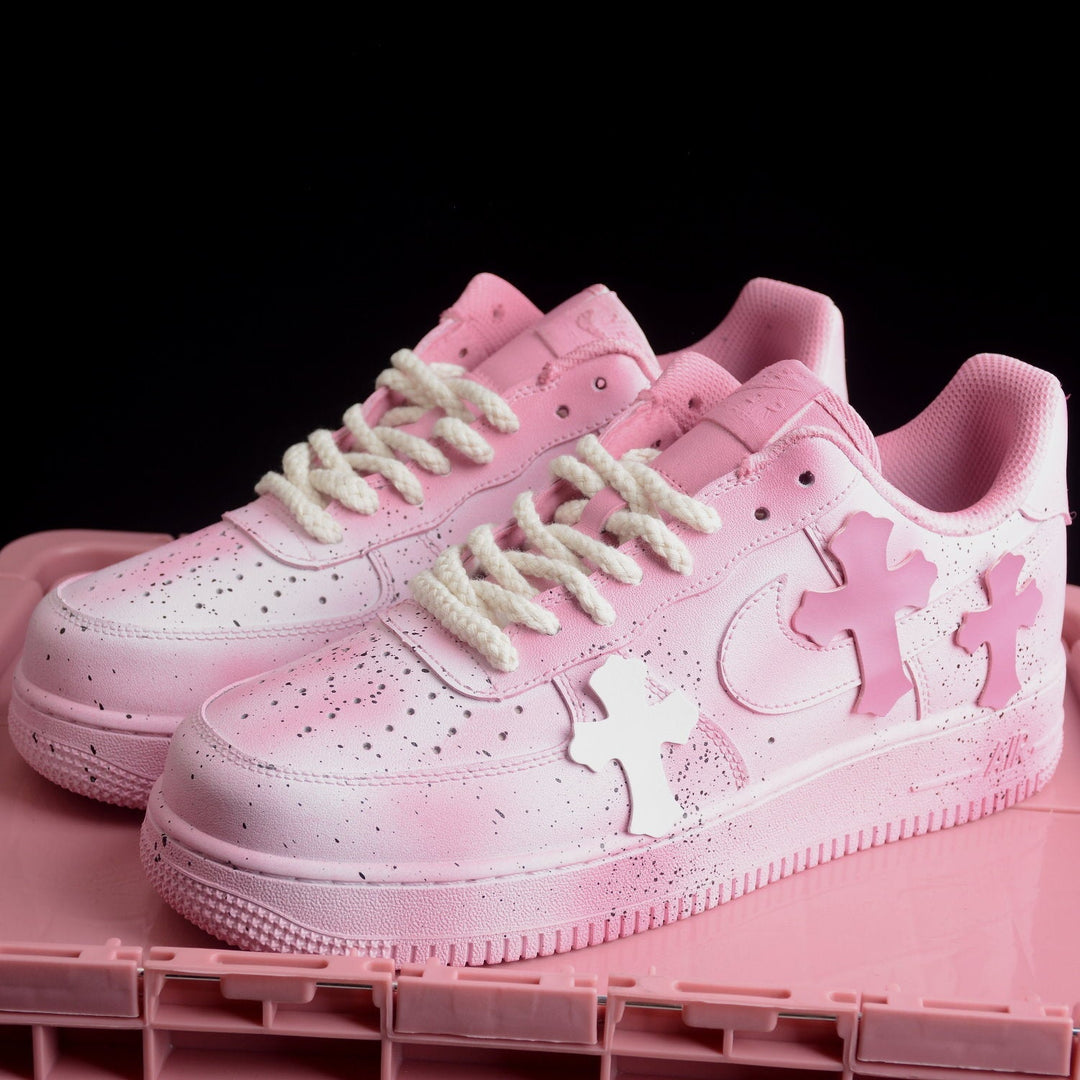 Custom Air Force 1 Baby Pink With Cross Patterns 