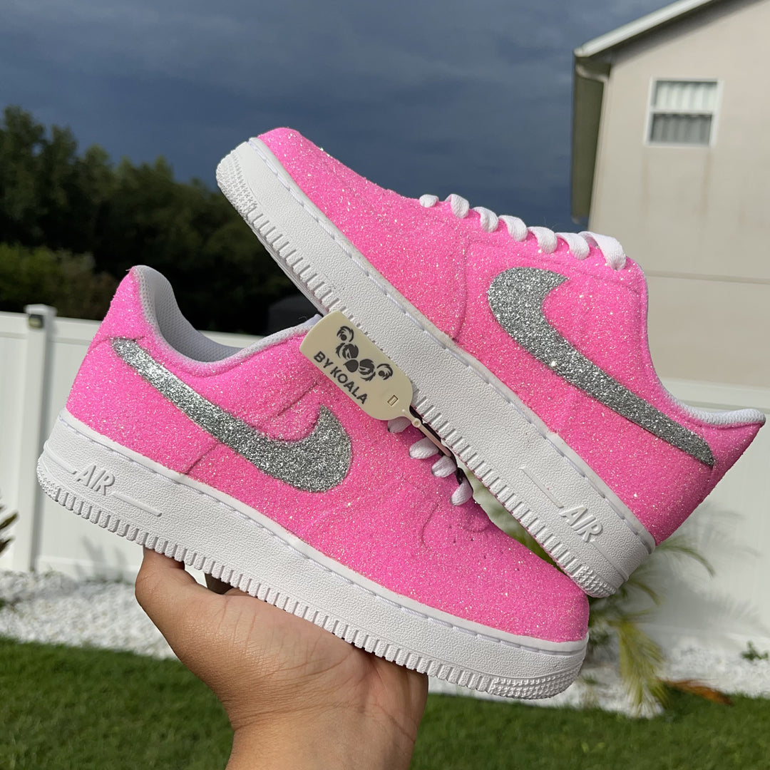 Custom Air Force 1 Baby Pink With Silver Glitter 