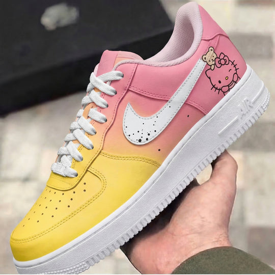 Custom Air Force 1 Baby Pink Yellow Hello Kitty Teddy Bear