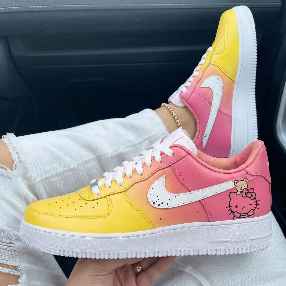 Custom Air Force 1 Baby Pink Yellow Hello Kitty Teddy Bear
