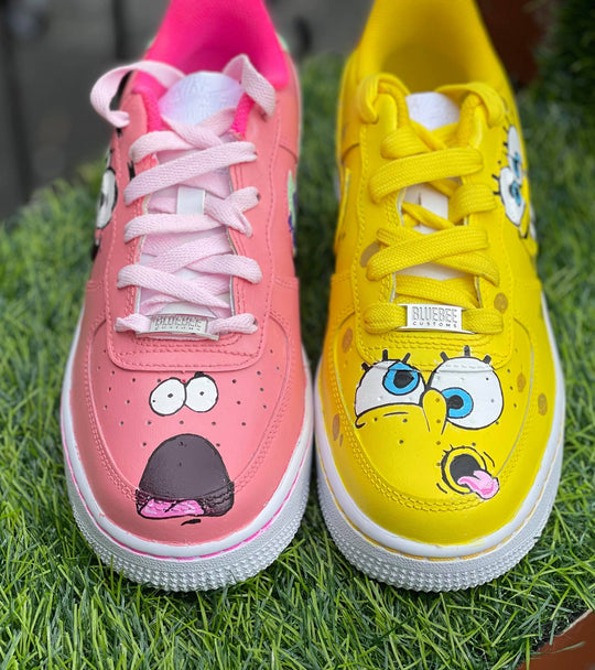Custom Air Force 1 Baby Pink Yellow SpongeBob Design