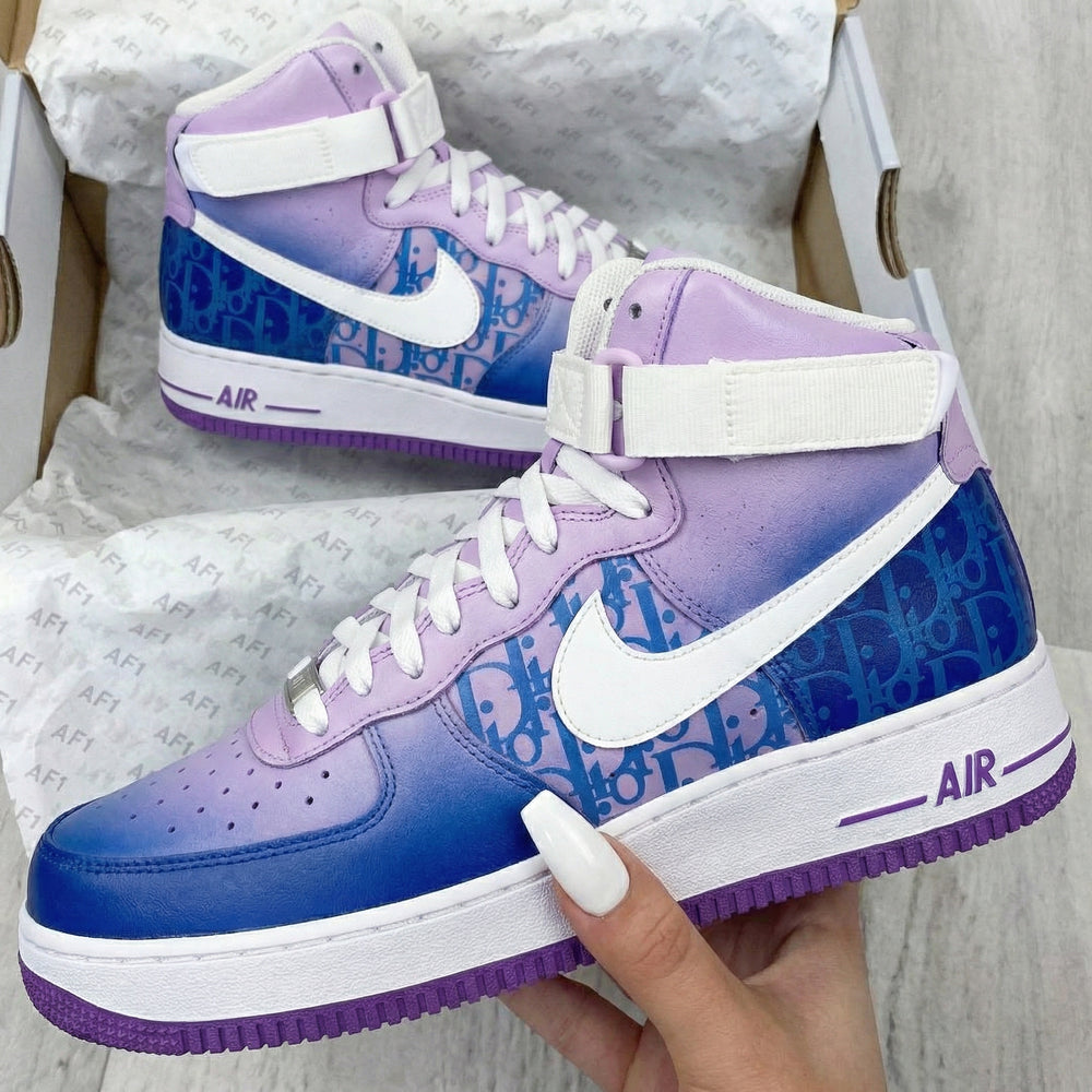 Custom Air Force 1 Baby Purple Blue Dior Pattern