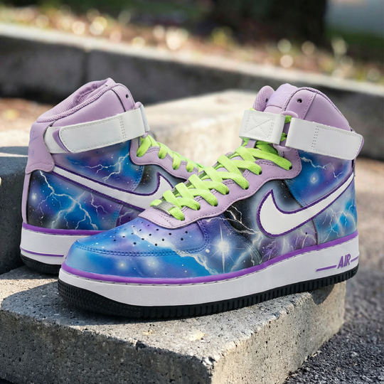 Custom Air Force 1 Baby Purple Neon Green Lightning Pattern