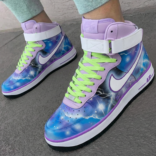 Custom Air Force 1 Baby Purple Neon Green Lightning Pattern