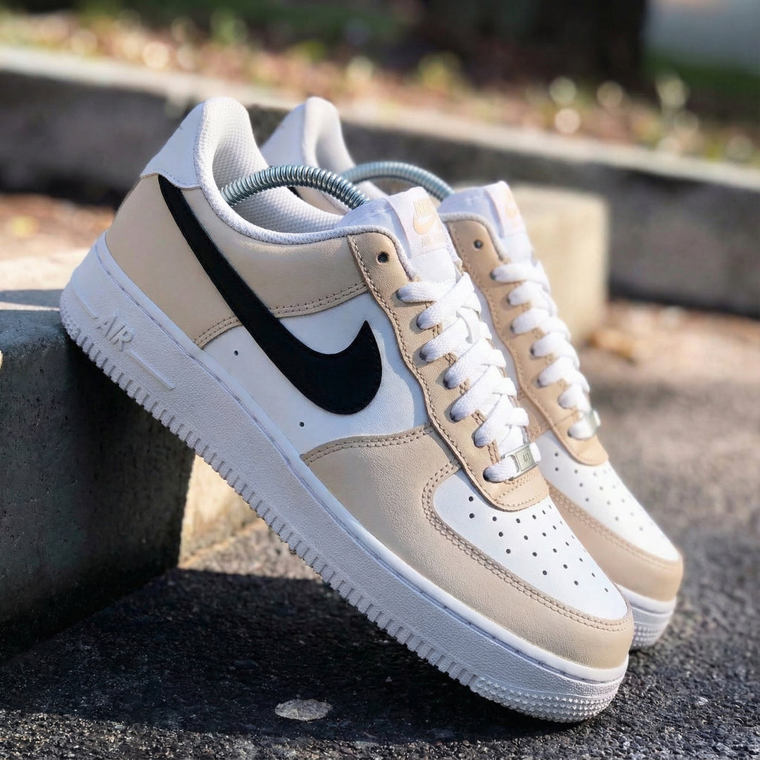 Custom Air Force 1 Beige Black Design