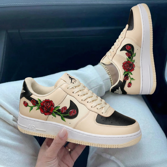 Custom Air Force 1 Beige Black Rose Design