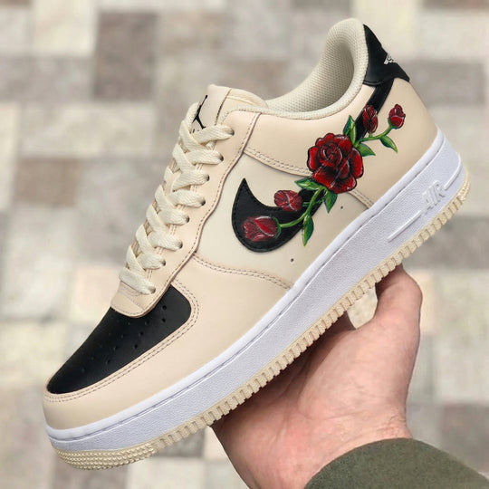 Custom Air Force 1 Beige Black Rose Design