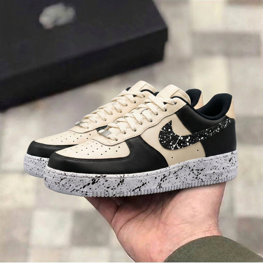 Custom Air Force 1 Beige Black Splatter Design