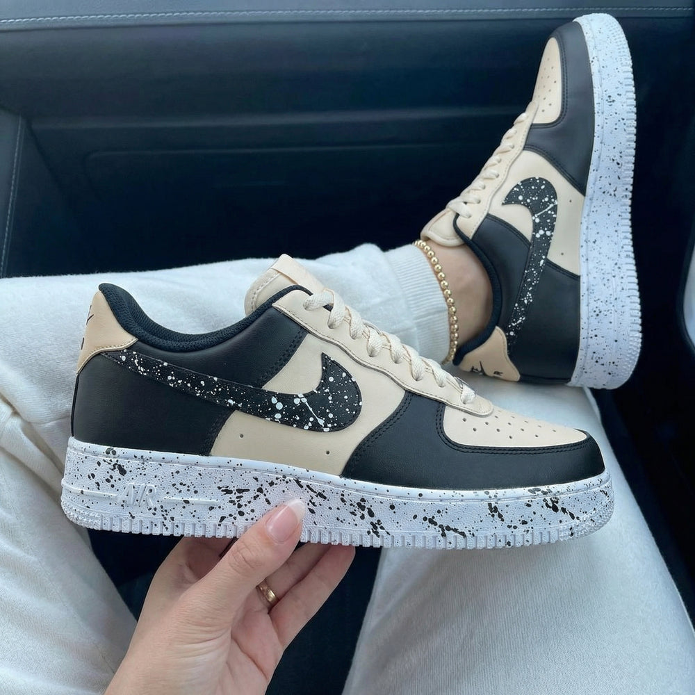 Custom Air Force 1 Beige Black Splatter Design