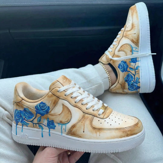 Custom Air Force 1 Beige Blue Roses