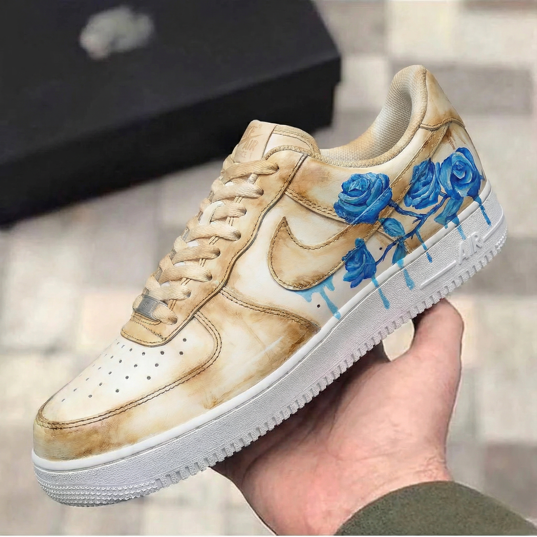 Custom Air Force 1 Beige Blue Roses