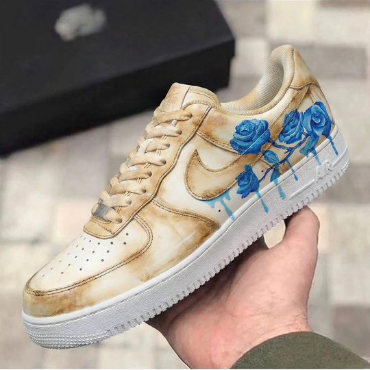 Custom Air Force 1 Beige Blue Roses