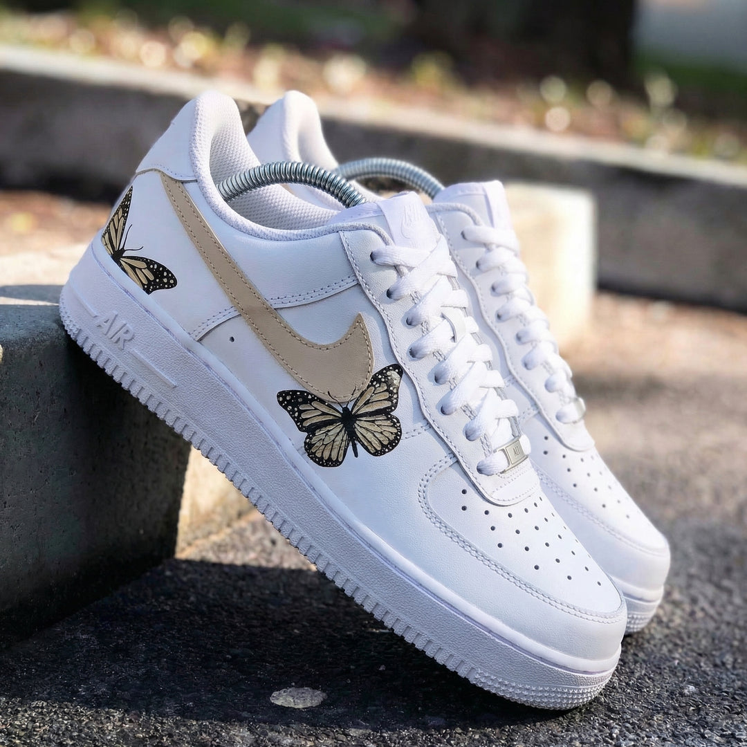 Custom Air Force 1 Beige Butterflies