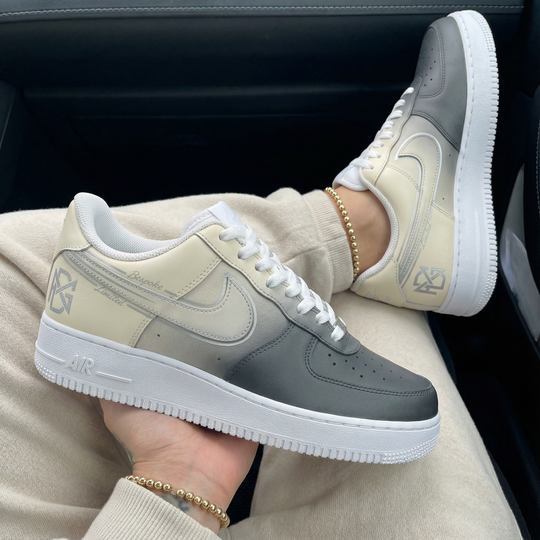 Custom Air Force 1 Beige Gray Logo Design