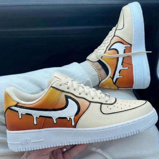 Custom Air Force 1 Beige Orange Dripping Design
