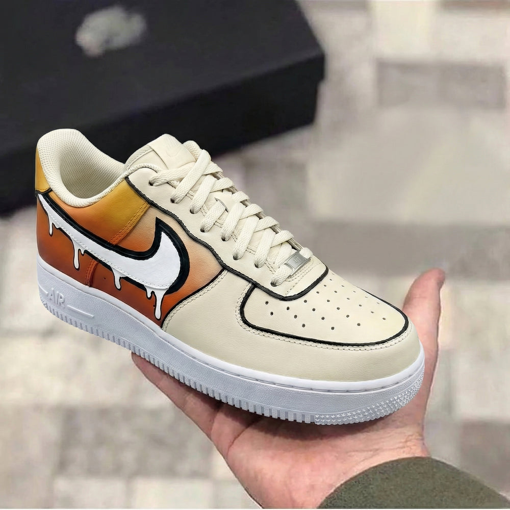 Custom Air Force 1 Beige Orange Dripping Design