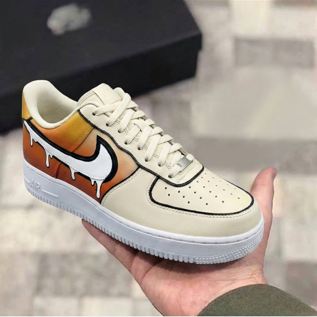 Custom Air Force 1 Beige Orange Dripping Design