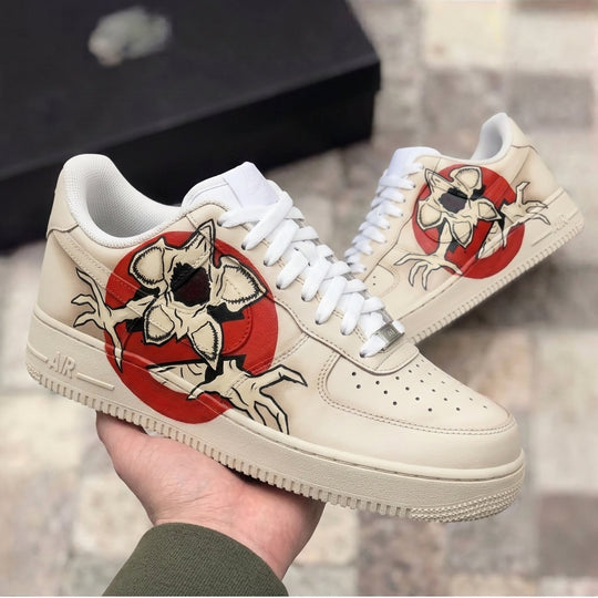 Custom Air Force 1 Beige Red Stranger Things Demogorgon