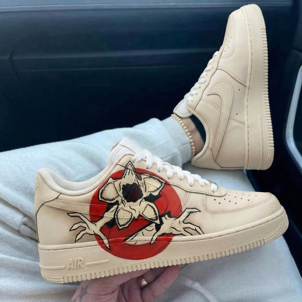 Custom Air Force 1 Beige Red Stranger Things Demogorgon