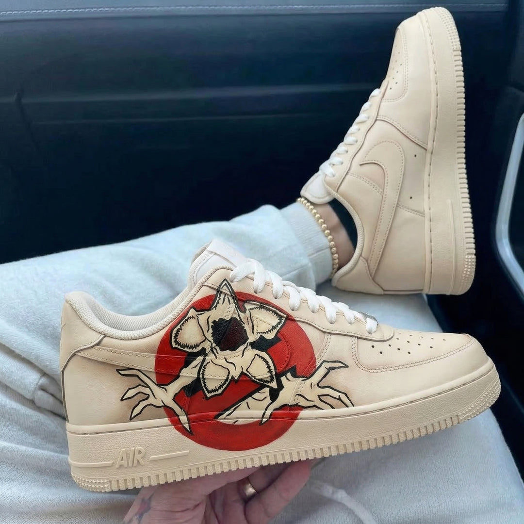 Custom Air Force 1 Beige Red Stranger Things Demogorgon