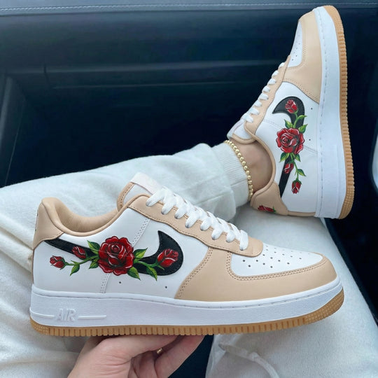 Custom Air Force 1 Beige with Rose Pattern