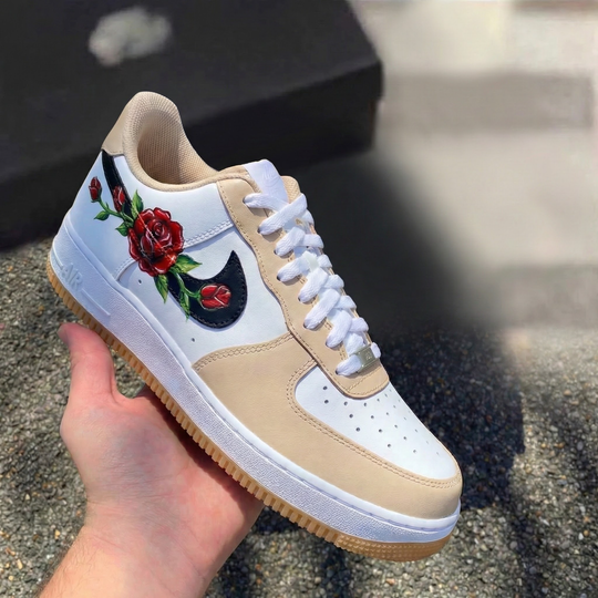 Custom Air Force 1 Beige with Rose Pattern