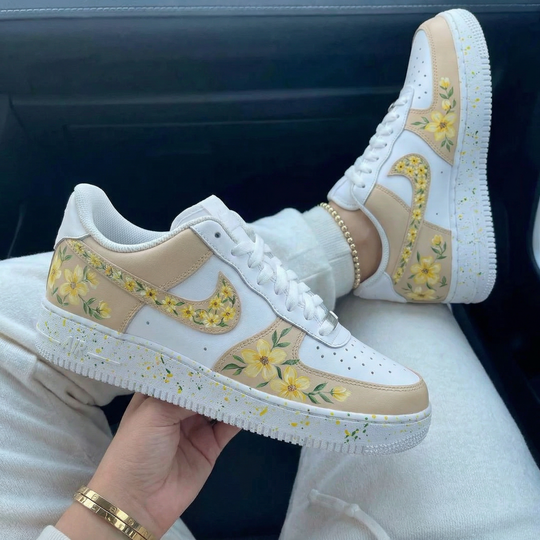 Custom Air Force 1 Beige Yellow Floral