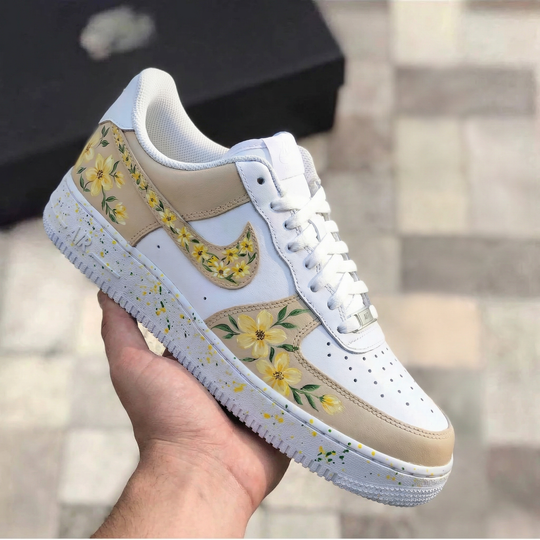 Custom Air Force 1 Beige Yellow Floral