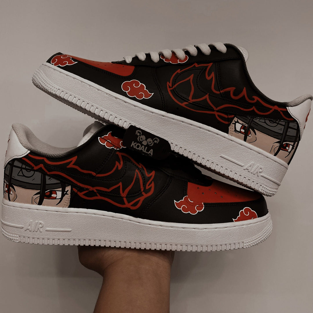 Custom Air Force 1 Black And Red With Anime Patterns And Flames