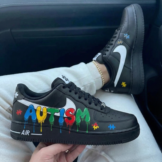 Custom Air Force 1 Black Autism Puzzle Pattern