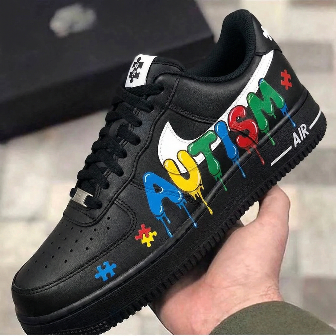 Custom Air Force 1 Black Autism Puzzle Pattern